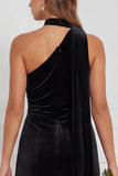 One Shoulder Velvet Eucalyptus Bridesmaid Dress with Drape