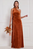 One Shoulder Velvet Eucalyptus Bridesmaid Dress with Drape