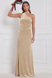 One Shoulder Velvet Eucalyptus Bridesmaid Dress with Drape