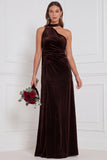 One Shoulder Velvet Eucalyptus Bridesmaid Dress with Drape