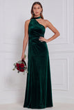One Shoulder Velvet Eucalyptus Bridesmaid Dress with Drape