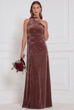 One Shoulder Velvet Eucalyptus Bridesmaid Dress with Drape