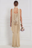 Champagne Strapless Ruched Sheath Velvet Bridesmaid Dress with Scarf