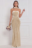 Champagne Strapless Ruched Sheath Velvet Bridesmaid Dress with Scarf