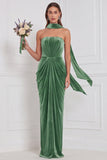Champagne Strapless Ruched Sheath Velvet Bridesmaid Dress with Scarf
