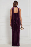 Champagne Strapless Ruched Sheath Velvet Bridesmaid Dress with Scarf