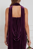 Champagne Strapless Ruched Sheath Velvet Bridesmaid Dress with Scarf