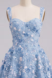 Black Sequin Flower A Line Short Homecoming Dress with Lace-up Back
