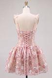 Cute Pink Corset A Line Sequin Flower Homecoming Dress