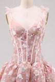Cute Pink Corset A Line Sequin Flower Homecoming Dress