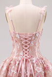Cute Pink Corset A Line Sequin Flower Homecoming Dress