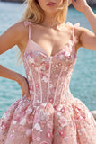 Cute Pink Corset A Line Sequin Flower Homecoming Dress