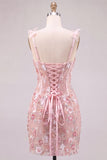 Sequin Flower Corset Bodycon Pink Homecoming Dress