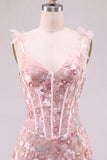 Sequin Flower Corset Bodycon Pink Homecoming Dress