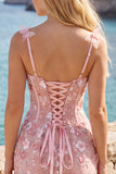 Sequin Flower Corset Bodycon Pink Homecoming Dress