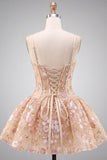Apricot Corset Sequin Flower A Line Homecoming Dress with Lace-up Back