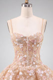 Apricot Corset Sequin Flower A Line Homecoming Dress with Lace-up Back