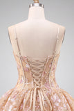 Apricot Corset Sequin Flower A Line Homecoming Dress with Lace-up Back