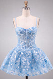Apricot Corset Sequin Flower A Line Homecoming Dress with Lace-up Back