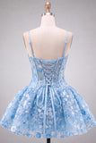 Apricot Corset Sequin Flower A Line Homecoming Dress with Lace-up Back