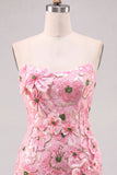 Strapless Flower Sequin Bodycon Pink Homecoming Dress