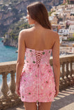 Strapless Flower Sequin Bodycon Pink Homecoming Dress
