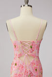 Sequin Pink Flower V Neck Bodycon Homecoming Dress