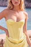 Yellow Corset Strapless Short Homecoming Dress with Lace-up Back