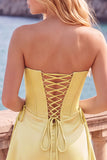 Yellow Corset Strapless Short Homecoming Dress with Lace-up Back