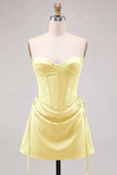 Yellow Corset Strapless Short Homecoming Dress with Lace-up Back
