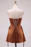 Yellow Corset Strapless Short Homecoming Dress with Lace-up Back