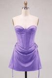 Yellow Corset Strapless Short Homecoming Dress with Lace-up Back