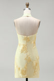 Halter Light Blue Flower Embroidered Bodycon Homecoming Dress