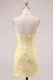 Halter Light Blue Flower Embroidered Bodycon Homecoming Dress