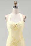 Halter Light Blue Flower Embroidered Bodycon Homecoming Dress