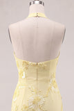Halter Light Blue Flower Embroidered Bodycon Homecoming Dress