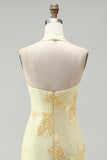 Halter Light Blue Flower Embroidered Bodycon Homecoming Dress