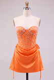 Light Blue Strapless Pearl Satin Corset Homecoming Dress with Lace-up Back