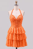 Halter Pearl Corset Tiered A Line Yellow Homecoming Dress