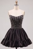 Black Pearl Strapless A Line Homecoming Dress with Lace-up Back