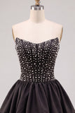 Black Pearl Strapless A Line Homecoming Dress with Lace-up Back
