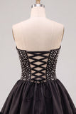 Black Pearl Strapless A Line Homecoming Dress with Lace-up Back