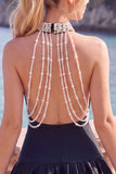 Halter Black Short Homecoming Dress with Pearls