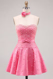 Fuchsia Sweetheart A Line Pearl Homecoming Dress with Choker