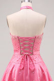 Fuchsia Sweetheart A Line Pearl Homecoming Dress with Choker