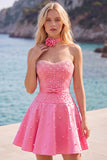 Fuchsia Sweetheart A Line Pearl Homecoming Dress with Choker