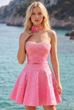 Fuchsia Sweetheart A Line Pearl Homecoming Dress with Choker