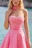 Fuchsia Sweetheart A Line Pearl Homecoming Dress with Choker