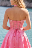 Fuchsia Sweetheart A Line Pearl Homecoming Dress with Choker