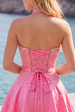 Fuchsia Sweetheart A Line Pearl Homecoming Dress with Choker